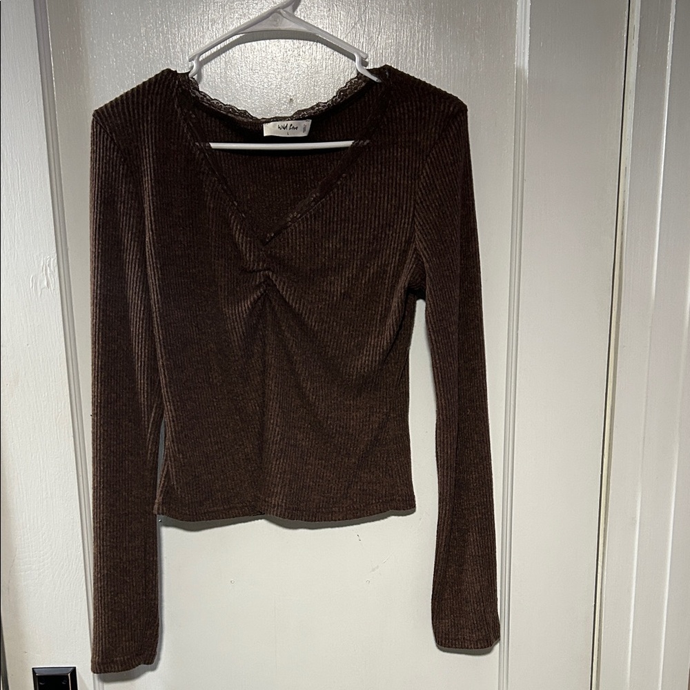 Wild Love Chocolate Ribbed Long Sleeve Top
